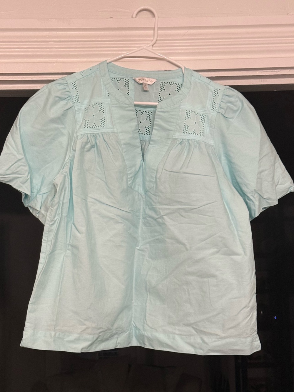 crown & ivy Light Blue Eyelet Yoke Tunic Top